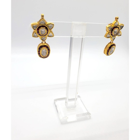 22KT Kundan Earring with rose cut diamonds - Picture 4 of 5